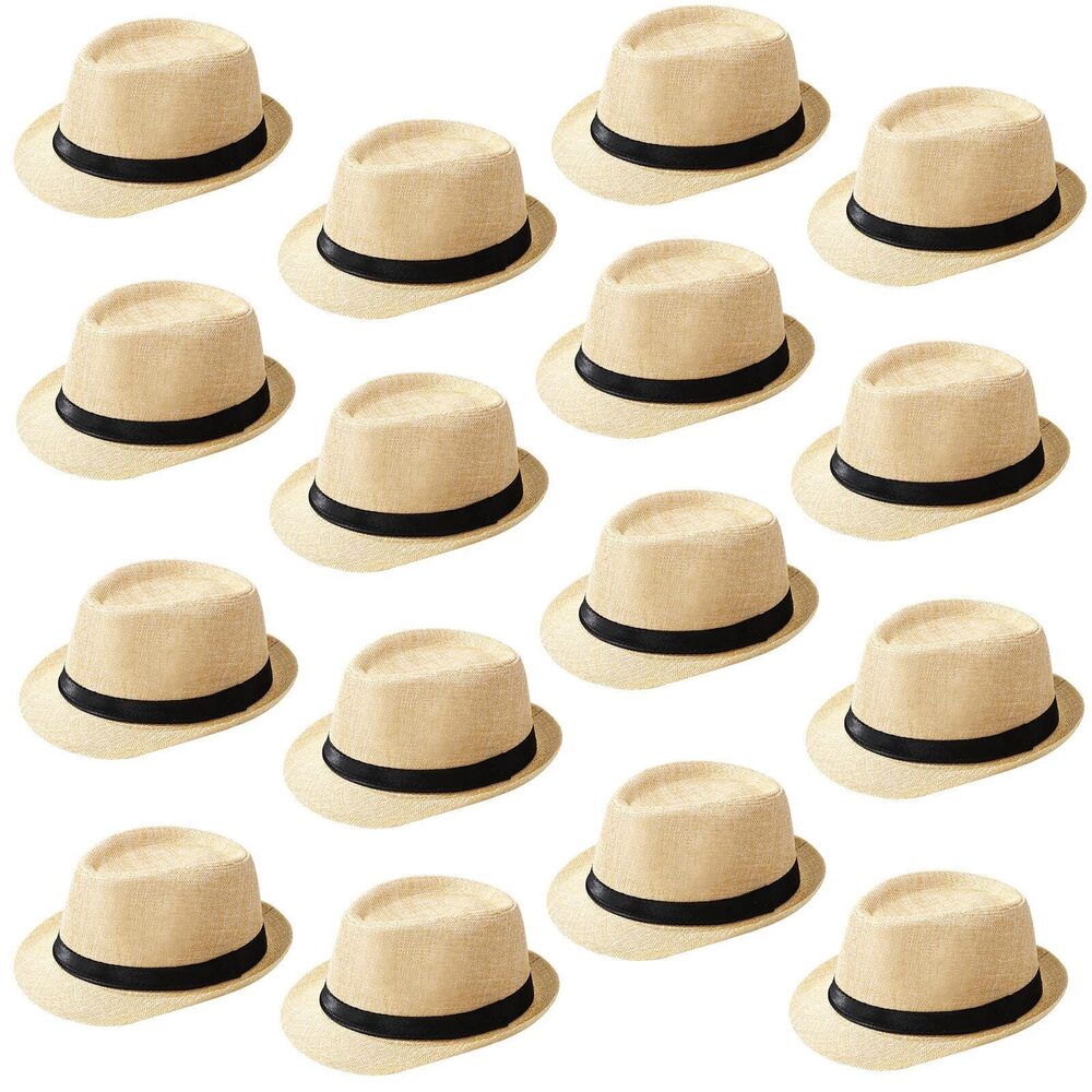 2822 16 Pcs Fedora Style Hat Bulk 1920s Gangster Short Brim Panama Cap